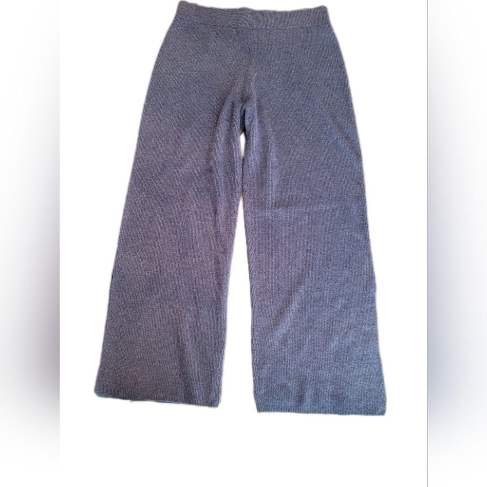 Calme By Johnny Was Wide Leg Trousers Knit Split Hem Pant Sweatpant Navy Blue - Picture 7 of 12